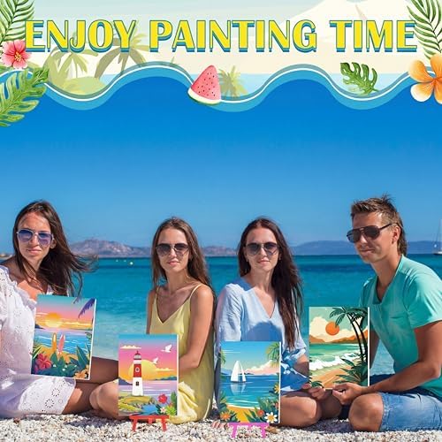 Blosssound 10 Set Pre Printed Canvas Pre Drawn Canvas Painting with Easel Kits 5" x 7" Outline Painting Panels for Beginners, DIY Craft Project, Party Favor, Home Decors(Landscape) - Image 4
