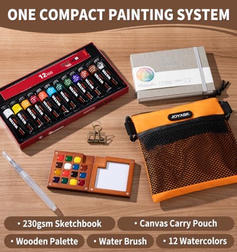 12-Color Travel Watercolor Set with Clip-On Wood Palette - Image 2