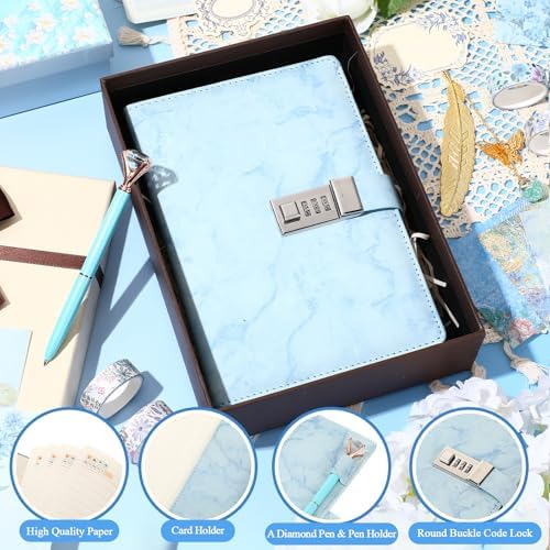 Janlaugh DIY Journal Diary with Lock Pack Scrapbook Kit, Blue, Cute - Image 3