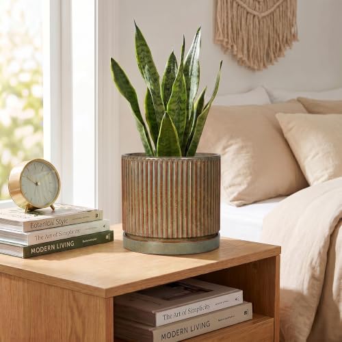 6 Inch Plant Pot, Ceramic Planters with Saucer, Retro Brown - Image 4