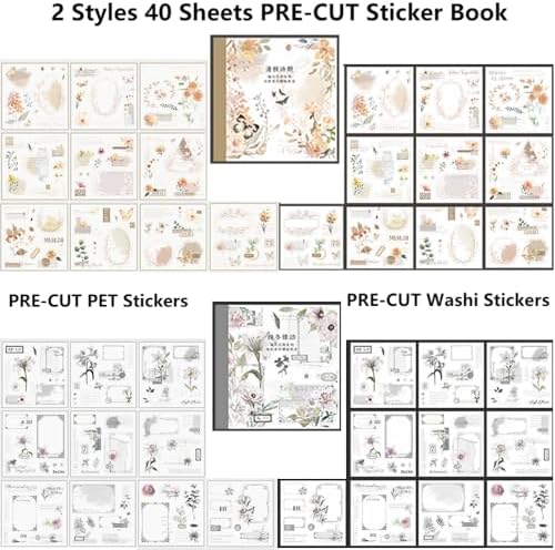 40 Sheets Sticker Book for Adults Journaling, Washi and PET Materials, Ephemera Aesthetic Stickers for Junk Journals, Bujo, Planners (Autumn & Winter) - Image 2