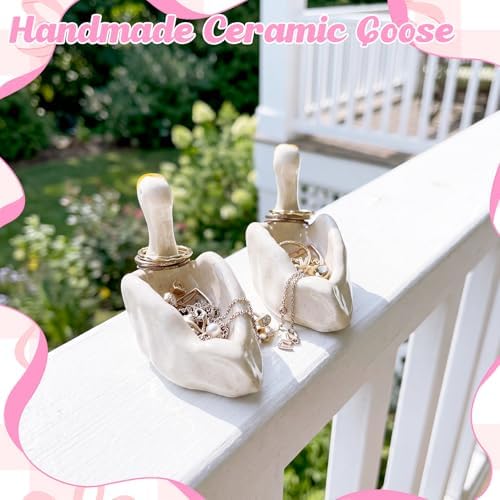 2 Pcs Silly Goose Jewelry Tray Trinket Dishes Ceramic Ring Holder Small Trinket Bowl Cute Decorative Silly Goose Room Decor Vanity Accessories for Rings Earrings Necklaces Watch Keys - Image 2