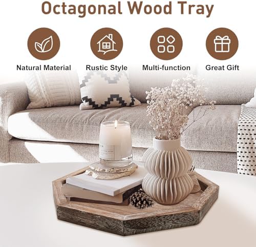 Rustic Candle Holder Plate Round Wooden Decorative Tray for Coffee Table - Image 2