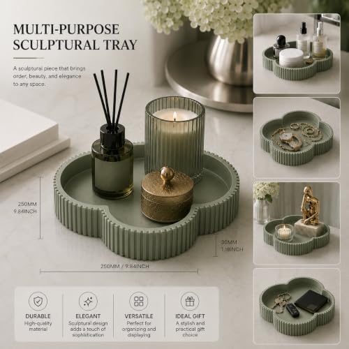 Ceramic-Look Clover Decorative Tray, Vanity Tray for Perfume, Jewelry, Candles and Bathroom Countertop, Modern Ribbed Catchall Tray for Coffee Table Décor - Image 5