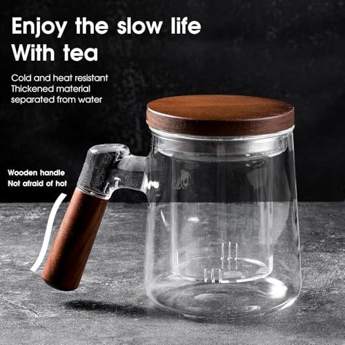 Glass Tea Cup with Infuser and Lid 18.6oz/550m, Tea Infuser Mug for Loose Leaf Tea, Heat Resistant Tea Mug with Wooden Handle Gift for Family - Image 7