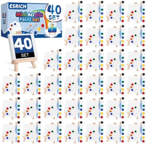 ESRICH 40 Set Mini Canvas Painting Kit, 4x4in Mini Paint Set by ESRICH