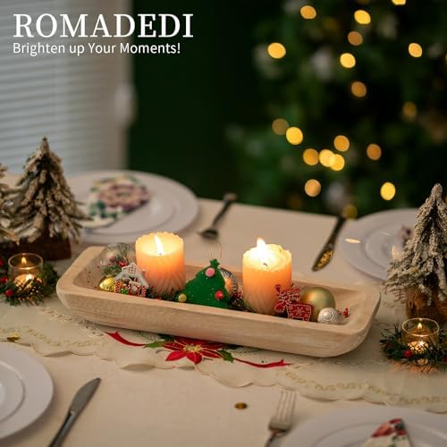 Romadedi Paulownia Wood Dough Bowl for Decor, Candle Tray 16-in Long - Image 4