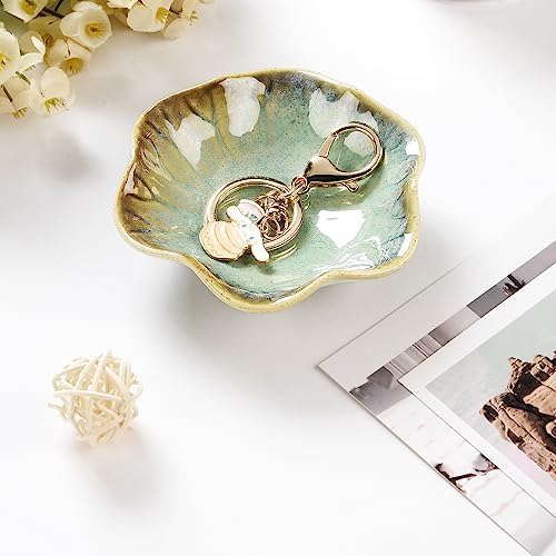 2PCS Ring Holder Dish, Small Key Bowl, Ceramic Trinket Tray Jewelry Dish Organizing Necklace Earrings for Mom Friend Sister, All Jewelries Are NOT Included. Light Green+Crystal Green.… - Image 2