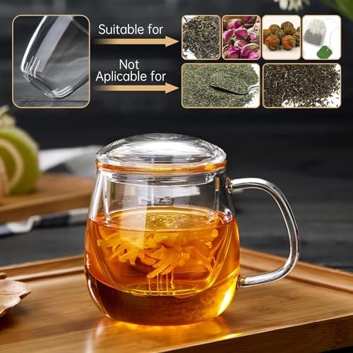 DOPUDO Glass Teacups 4 Pack Glass Tea Cup with Infuser and Lid, 17.6oz/520ml Large Borosilicate Teacup,Tea Clear Mug Cup for Loose Leaf Blooming Tea, Microwave & Dishwasher Safe. - Image 2