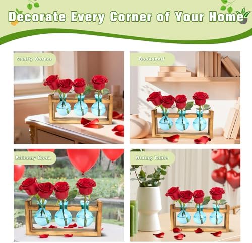 XXXFLOWER Plant Terrarium Jar Propagation Station Stand 3 Blue Bulb Vases - Image 6