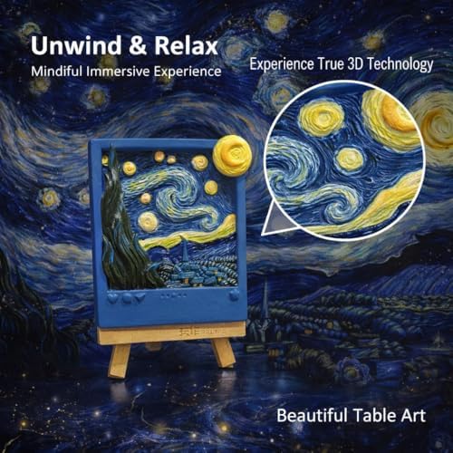 Dumblings 3D Painting Kit – DIY Coloring with Acrylic Paints & Brushes, Relaxing Mindful Craft for Home Decor or Fridge Magnet, Gift for Kids & Adults (3D Painting kit - Starry Night) - Image 3