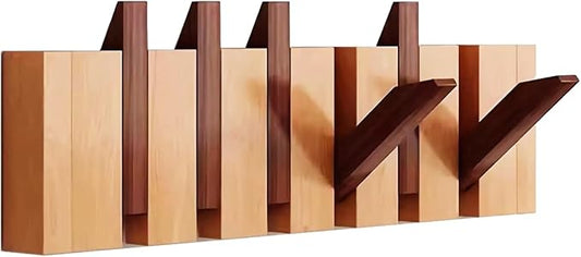 Wall Mounted Coat RackHooks Piano Key Hangers Natural Solid Wood Hanger Non-Woven Fabric Clothes Hangers for Closet, Kitchen, Bedroom, Bathroom, Entryway (Walnut-Beech, 6 Hooks)