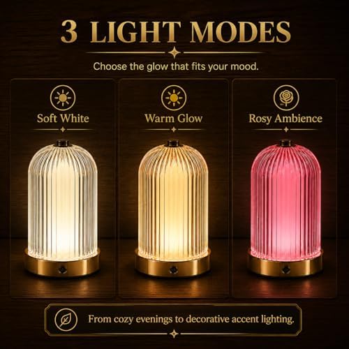 Cordless Table Lamp for Bedroom with Remote, 3 Light Modes & 9 Brightness Levels, 15/30/60 Min Timer Bedside Night Lamp, Ribbed Texture Accent Lamp for Bedroom, Living Room, Desk - Image 2
