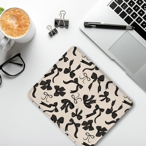 Coquette Black Bow Mouse Pad, Cute Preppy Girly Bow Ribbon Mouse Pads for Wireless Mouse Computers Laptop Desk Accessories, Preppy Girly Office Supplies, 9.5x7.9 Inch - Image 4