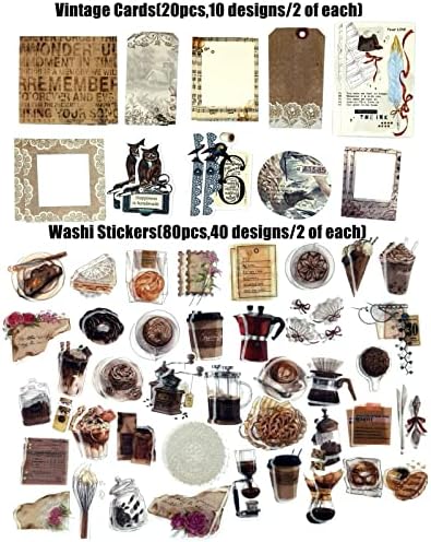 Esweny 260PCS Vintage Journaling Scrapbooking Supplies Scrapbook Sticker Paper Ephemera Pack for Junk Journal Planners Collage Craft Notebooks Album (Coffee and Bread) - Image 5