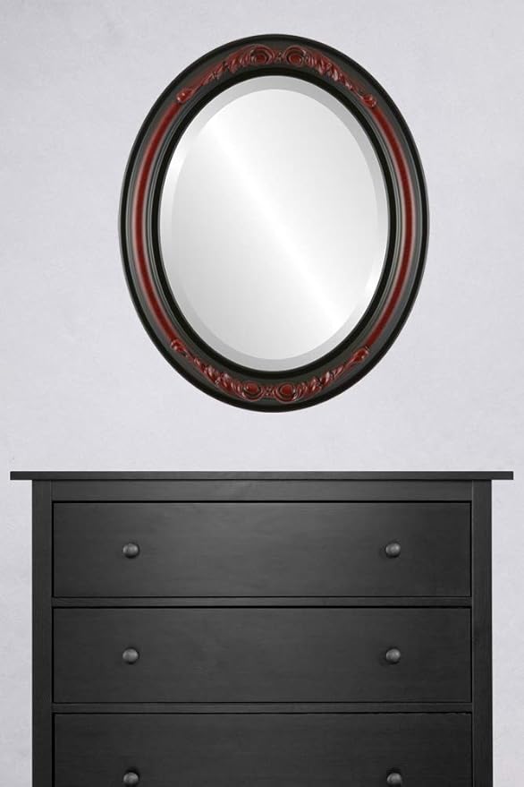 OVALCREST Oval Beveled Wall Mirror for Home Decor - Florence Style - Vintage Cherry - 34" x 28"