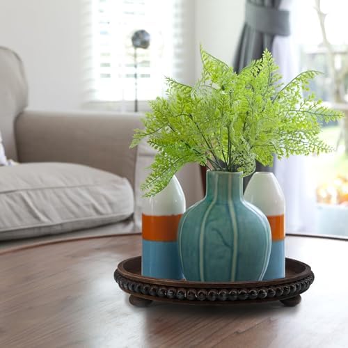 FramePro Decorative Tray 12in Round Wood Beaded - Brown Serving Tray Risers for Living Room, Coffee Table, Kitchen or Farmhouse Display - Image 5