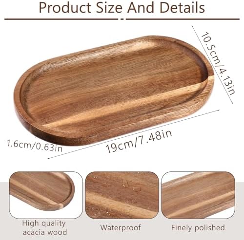 Small Acacia Wood Serving Trays Mini Wooden Platters Wooden Vanity Tray Dispenser Wood Counter Plates Bathroom Countertop Organizer Trays Coffee Bar Tray Appetizer Serving Board Snack Serve Board - Image 2