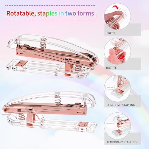 EOOUT Rose Gold Desk Accessories, Office Supplies and Accessories Set, Acrylic Stapler Set, Staple Remover, Phone Holder, Pen Holder, Scissor, Ruler, Transparent Tape - Image 3