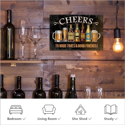Putuo Decor Bar Signs For Home Bar Wall Cheers To Good Time To Good Friends Vintage Metal Tin Sign For Man Cave Decor 8x12 In - Image 3