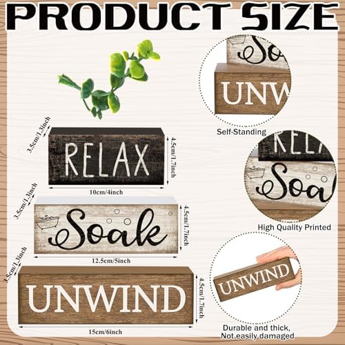 Moucuny 4 Pcs Bathroom Shelf Decor Sign Farmhouse Wooden Bathroom Decor - Image 3