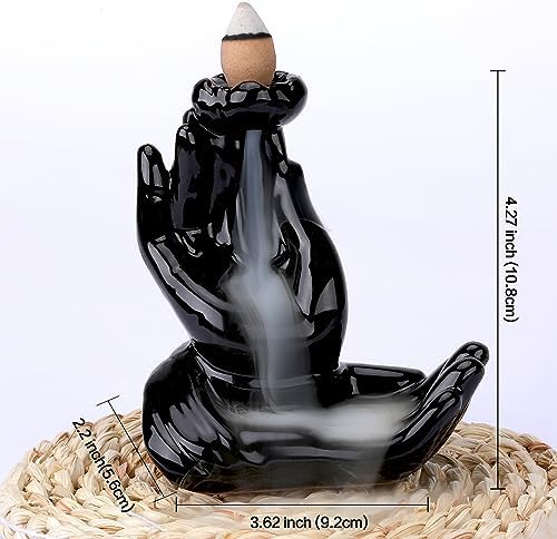 Buddha Hand Backflow Incense Burner Smoke Waterfall Incense Burner Ceramic Buddha Incense Holder Incense Cone Burner for Yoga Meditation and Home Decor - Image 2