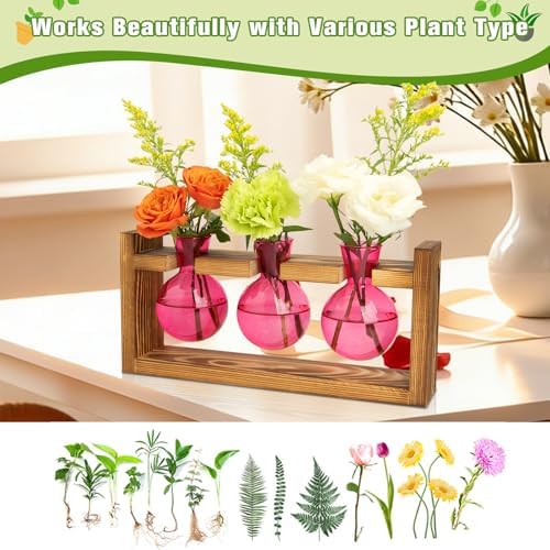 XXXFLOWER Plant Terrarium Jar Propagation Station Stand 3 Pink Bulb Vases - Image 5