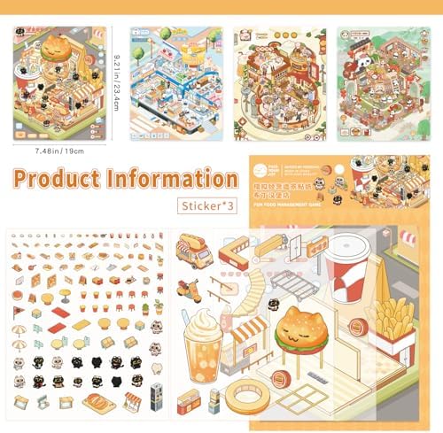 Girls 3D Miniature Scene Stickers, 4 Sets Mini Stores DIY House Stickers for Burger, Hot Pot, Convenience Store, Breakfast, Cute 3D Cartoon Scene Stickers for Adult Kids Relief Stress Pass The Time - Image 3