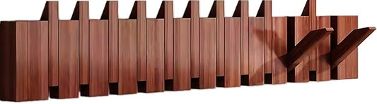 Wall Mounted Coat RackHooks Piano Key Hangers Natural Solid Wood Hanger Non-Woven Fabric Clothes Hangers for Closet, Kitchen, Bedroom, Bathroom, Entryway (Walnut, 12 Hooks)