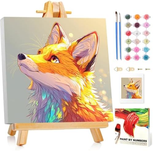 Fox Paint by Numbers Kit for Kids, 8x8 inch by MANDUN