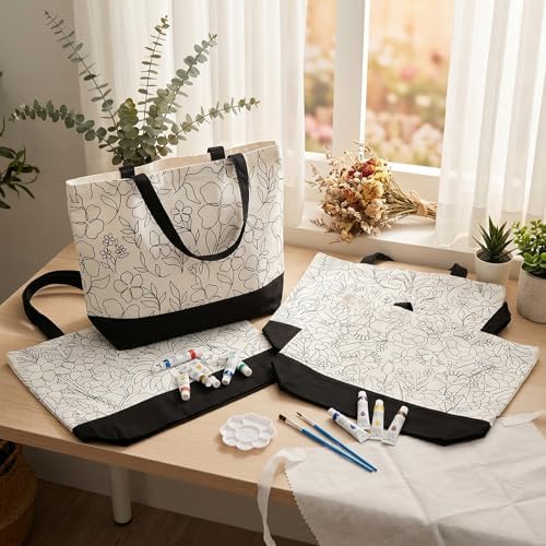 Geetery 30 Pcs Paint and Sip Canvas Bags Pre Drawn Kit, Flower - Image 6