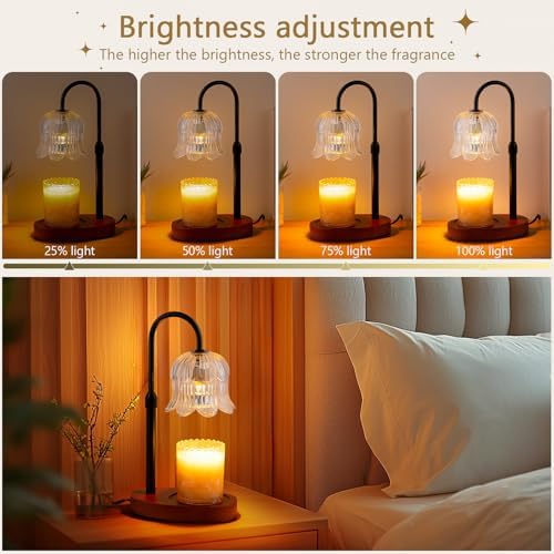 CRMILL Candle Warmer Lamp Electric Timer - Candles Height Adjustable Dimmable Warmers Scented Flower Lamps No Flame Heat Warm Melt Wax Jar Modern Home Decor Table Lights for Home Living Bedroom - Image 3