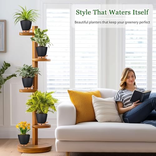 6" Self Watering Pots for Indoor Plants(5-Pack), Small Plastic Planters - Image 2