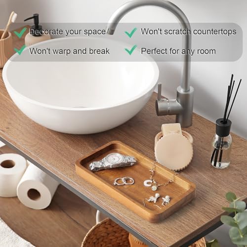 ALELION 8" Acacia Wood Bathroom Vanity Tray for Counter - Dresser Top Tray for Perfume Jewelry Candle Key Catchall - Small Kitchen Countertop Organizer for Soap Dispenser and Sponge Holder - Image 7