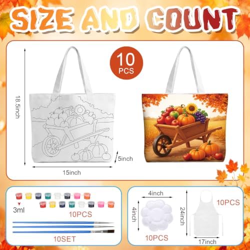 Locmeo 10 Set Paint and Sip Canvas Bags Pre Drawn Kit,Autumn - Image 2
