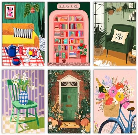 Tucocoo 6 Pack Cozy Scenery Paint by Numbers Kits for Adults 8x12 inch Room Porch Bookstore Bike Flowers Scence Painting Easy Acrylic Paint by Number DIY Oil Acrylic Pigment Drawing Paintwork by Tucocoo