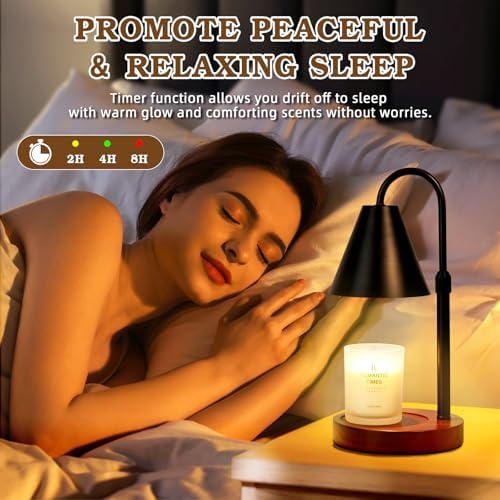 Candle Warmer Lamp with Timer Dimmable, Christmas Birthday Gifts for Women Mom, Adiustable Height Modern Candle Warmer Black Candle Lamp for Jar Candle, Home Decor Vintage Wax Warmer with 2 Bulbs - Image 5