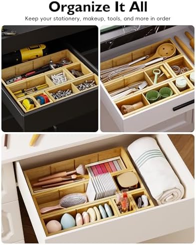 Bamboo Drawer Organizer Set, 6 PCS Trays with 12 Compartments - Image 7