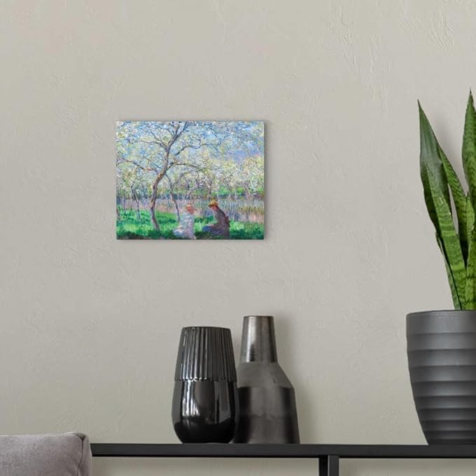 CANVAS ON DEMAND Springtime, 1886 Canvas Wall Art Print by Claude Monet, Classic, Impressionism, Home Decor, Reading, Spring Artwork,10" x8in