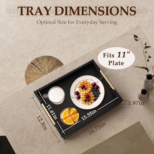 Serving Tray for Coffee Table Decor, 16.7" Decorative Ottoman Tray, Black - Image 4
