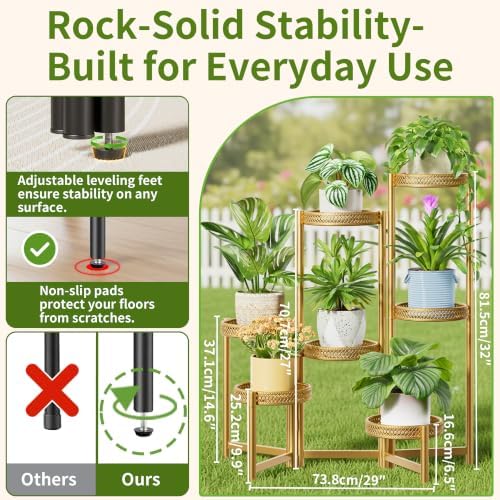 7 Tiered Metal Corner Plant Stand Indoor Outdoor, Tall Large Folding Rack with Rust Proof 10 Inch Wide Tray, Heavy Duty Flower Shelf for Multiple Plants for Patio - GoldWave - Image 3