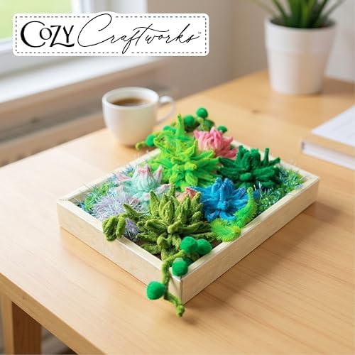 WeVeel Cozy Craftworks Wildflower & Succulent Chenille Stem Craft Kit Bundle for Teens & Adults – Mindful DIY Plant Craft, Tactile Pipe Cleaner Art Kit with QR Video Tutorials - Image 5