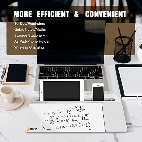 SELEAD Desktop Glass Whiteboard with Wireless Charger and Storage, White - Image 3