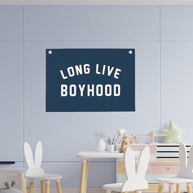 Dark Blue Long Live Boyhood Boys Room Playroom Wall Decor Vintage Sports Decor for Nursery Playroom Kids Bedroom Dorm Toddler Decorations 22x28 Inch