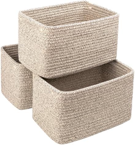R RUNKA Small Cotton Rope Basket – Storage Bin for Organizing (10.6" x 6.7" x 6.7"), Bathroom Storage Basket for Shelf, Counter & Closet（Beige） by RRUNKA