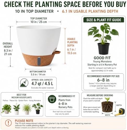 2 Pack 10 inch Plant Pots, Plastic Self Watering Planters - Image 6