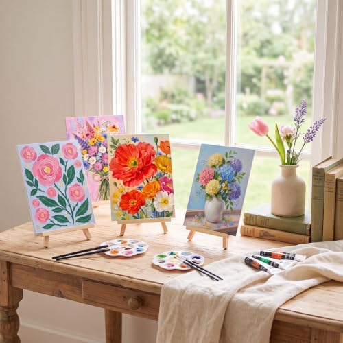 Ctosree 72 Pcs Artistic Flowers Paint and Sip Kit for Adults 8'' x 10'' Pre Drawn Canvas for Painting DIY Pre Printed Canvas for Party Favor Acrylic Painting Kit Wood Easel Brushes Date Night Bulk - Image 2