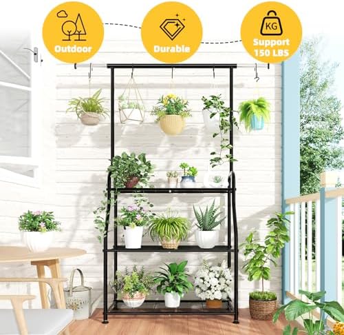 Simple Trending Plant Stand Indoor Outdoor, Heavy Duty Metal 3 Tiered Hanging Plant Shelf for Multiple Flower Planter Holder Tall Large Rack for Living Room Garden Balcony, Black - Image 2