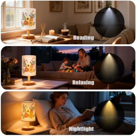Artisan Crafted Floral Pressed Nightstand Lamp - Handmade Vintage Table Light with Adjustable Warm Glow for Bedroom, Office, or Living Room Decor (Yellow) - Image 4