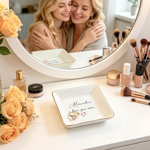 Gifts for Mom Ceramic Square Dish - Sentimental Jewelry Tray Organizer for Nightstand, Meaningful Birthday Mothers Day Christmas from Children, Premium White Trinket Dish - Image 4